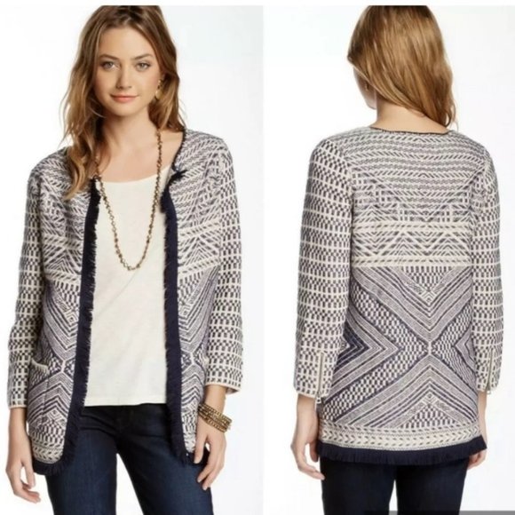 Lucky Brand Navy Fringe Open Sweater Coat SZ S - Picture 1 of 9